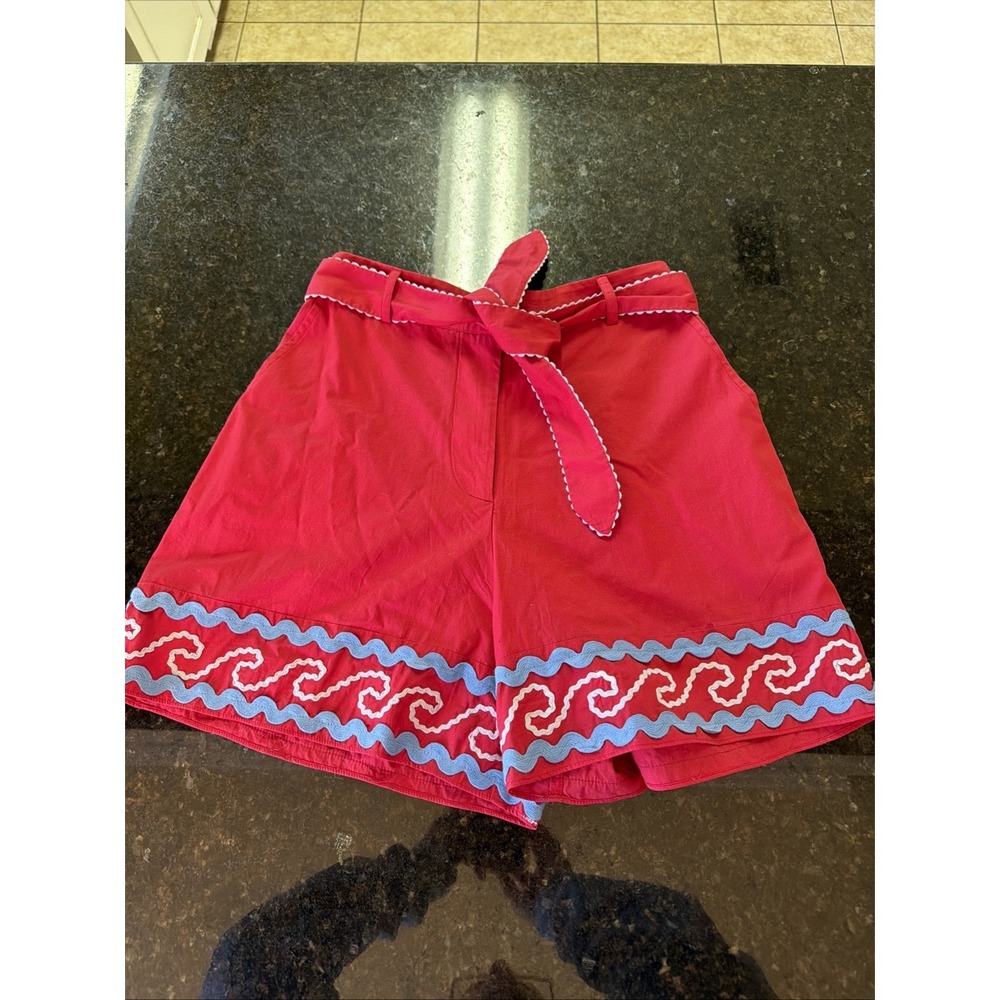 Celina Moon Shorts Summer Embroidery Ric Rac Old Money Sz Sm Belted Red White Bl